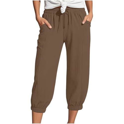 Musselin Kurze Hose Damen 2025 Sommer Leinen Shorts Beach Hosen Mit Taschen Sommerhose Leicht Stoffhose Kleid Stretch Gerades Bein Kordelzug Leinenhose BluseMusselin Kurze Hose,S-5XL von Generisch