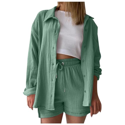 Musselin Set Damen Lounge Set Damen Kurz Musselin Hose Und Hemd Sommer Outfits Zweiteiler Elegant 2 Teiler Loungewear Two Piece Freizeitanzug Casual Hosenanzug Einfarbig Strand Clothes Musselin Set Damen Lounge Set Damen Kurz Musselin Hose Und Hemd Sommer Outfits Zweiteiler Elegant 2 Teiler Loungewear Two Piece Freizeitanzug Casual Hosenanzug Einfarbig Strand Clothes von Generisch