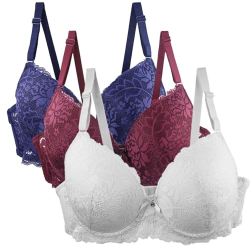 Must Have Warehouse Deals Angebote Damen Push Up BH Mit Blumen Spitze Schalen BH Vollschalen Bequem Große Brüste Minimizer Bralette Klassische BHS Große Größen Warehouse Deal von Generisch