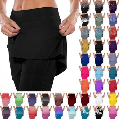 Must Haves Festival Damen Sport Leggings Damen Mit Rock 2 In 1 Tennisrock Golf Skort Mit Hose Sportskort Laufskort Capris Gym 3/4 Yoga Pants Sport Lauf Fitness Workout Skort Caprihose Damen Sale von Generisch