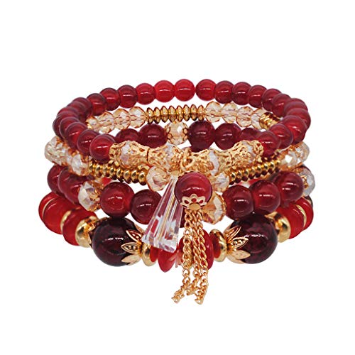 Mutter Tochter Armband Mutter Bohemian Women String Pearl Hand Crystal Style Armband Ocean Accessoire (Red, One Size) von Generisch
