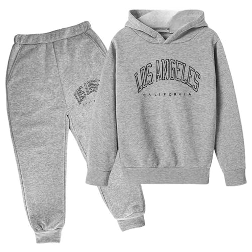 NOFS Streatwear Trainingsanzüge für Jungen Los Angeles Kinder Jogginganzug Y2K Hip Hop Sportanzug Kapuzenpullover Mädchen Herbst Pullover Langarm Unisex 2 Piece Hooded Sweatshirt Jogginghose von Generisch