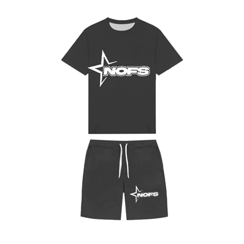 NOFS Trainingsanzug Herren Trainingsanzug Jogginganzug Herren Sommer Sportanzug 2 Teiliges Outfit Sport Set Kurzarm T-Shirts + Kurze Hose Sets Freizeitanzug Hip Hop Streetwear (S11-Dark Grey, XL) von Generisch