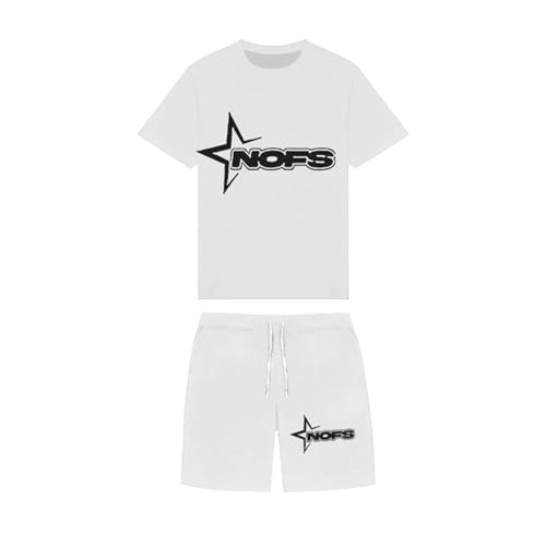 NOFS Trainingsanzug Herren Trainingsanzug Jogginganzug Herren Sommer Sportanzug 2 Teiliges Outfit Sport Set Kurzarm T-Shirts + Kurze Hose Sets Freizeitanzug Hip Hop Streetwear (S12-White, M) von Generisch