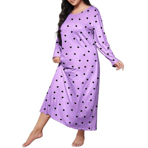 Nachthemd Damen Langarm Lang - Morgenmantel Damen Leicht Große Größen Nachthemde Blumendruck Loungewear Knielang Sleepwear Loose Sleepshirt Elegante Pyjama Sommer Bequem Nachtkleid-Nachtwäsche von Generisch