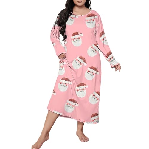 Nachthemd Langarm Damen-Schlafanzug Damen Lang Weihnachten Casual Schlaf Kleid Frauen Große Größe Weihnachten Fliege Print Langarm Rundhals Stretch Loose Nachtkleid von Generisch