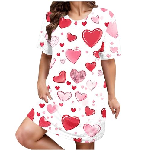 Nachthemden für ältere Frauen, Damen, Plus-Herzdruck, kurzärmelig, Rundhalsausschnitt, mittelgroß, lockeres Nachthemd, Baumwolle, Umstandskleidung, rot, 5XL Nachthemden für ältere Frauen, Damen, Plus-Herzdruck, kurzärmelig, Rundhalsausschnitt, mittelgroß, lockeres Nachthemd, Baumwolle, Umstandskleidung, rot, 5XL von Generisch