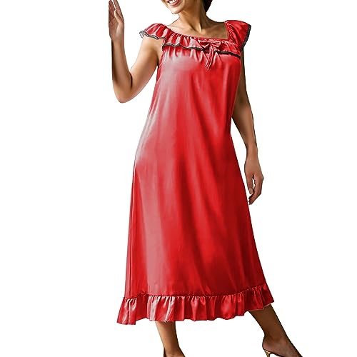 Nachtwäsche Damen Set Kurz Nachthemd Damen-Nachthemd Seidenimitat mit übergroßem Nachthemd Eisseide Damen Nachtwäsche Warm (A, One Size) von Generisch