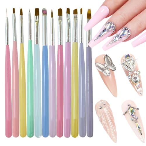 Nagel-Liner-Pinsel, Nageldesign-Malpinsel-Set, 12 Stück, Nagelpinsel, Nagel-Punktierung, Zeichenstift für lange Linien, dünne Details, feine Zeichnung für Frauen von Generisch