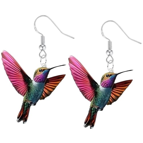Nagel Ohrringe Bird Earrings For Women Novelty Colorful Elegant Long Parrot Hummingbird Dangle Drop Animal Earrings Jewelry Perlmutt Muschel Ohrringe (Red, One Size) von Generisch