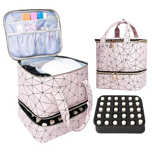 Nagel-Organizer, Nagellack-Aufbewahrungsbox, Flaschenhalter, 2-lagige Präsentationsbox mit Griff, interaktive reisefreundliche Reißverschluss-Abdeckung für Schönheitsstudios, Salons, mobile Nägel, 24 von Generisch