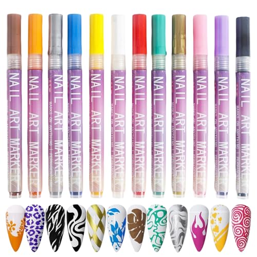 Nagelkunst-Stifte-Set | 12 Farben Schnelltrocknendes Maniküre-Kunstmalset Feine Spitze Graffiti-Punktierstifte zum Lackieren von Nägeln - für Frauen, Mädchen von Generisch