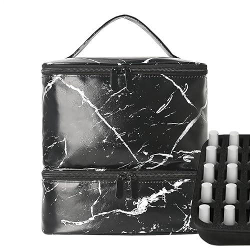 Nagellack-Aufbewahrungstasche, Nagel-Organizer, doppellagig, Maniküre-Werkzeug-Aufbewahrungstasche – leicht, tragbar, Reise-Lampen-Zubehörtasche für Freunde, Familie, Schwarz , Refer to description von Generisch