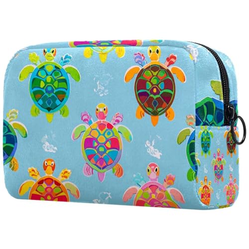 Nahtlose Kosmetiktasche mit niedlichem buntem Schildkrötenmuster, große Kapazität, Kosmetiktasche für Damen, wasserdicht, tragbar, Kulturbeutel, Make-up-Organizer, multi, 18.5x7.5x13cm/7.3x3x5.1in, von Generisch