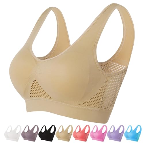 Nahtloser Sport BH Damen Mesh Große Größen Ohne Buegel Sport-BHS V Ausschnitt Breiten Trägern Gepolstert Push Up Bra Einfarbig Stretch Bustier Fitness Yoga Bralette Beige XL Nahtloser Sport BH Damen Mesh Große Größen Ohne Buegel Sport-BHS V Ausschnitt Breiten Trägern Gepolstert Push Up Bra Einfarbig Stretch Bustier Fitness Yoga Bralette Beige XL von Generisch