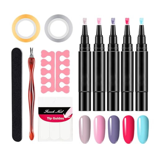 Nail Gel Pens Set for , Gel Polish Manicure Kit, Base and Top Coat Nail Pens, Nail Pen Set for , Gel Base and Top Coat Pens, 5 Piece Gel Polish Set, Easy Application Nail Gel Pens von Generisch