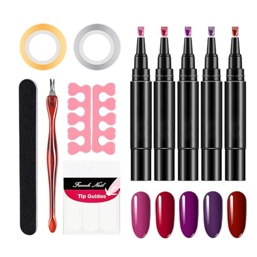 Nail Gel Pens Set for , Gel Polish Manicure Kit, Base and Top Coat Nail Pens, Nail Pen Set for , Gel Base and Top Coat Pens, 5 Piece Gel Polish Set, Easy Application Nail Gel Pens von Generisch