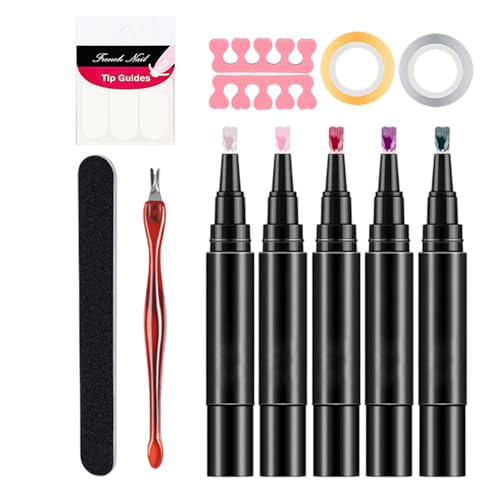 Nail Gel Pens Set for , Gel Polish Manicure Kit, Base and Top Coat Nail Pens, Nail Pen Set for , Gel Base and Top Coat Pens, 5 Piece Gel Polish Set, Easy Application Nail Gel Pens von Generisch