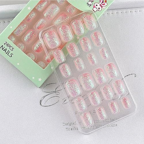 Nail Nails Press Kids False Short Fake Girls Tip Kit Acrylic Children Set Sticker Rainbow Supplies Stick Patches Maniküre von Generisch