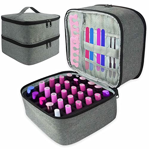 Nail Polish Organizer Case, Oil Storage Holder Organizer Carrying Case, Large Double Layer Portable Makeup Box Holds 30 Bottles, Nail Files, Cuticle,Soft Makeup Bag for Manicure Tool von Generisch