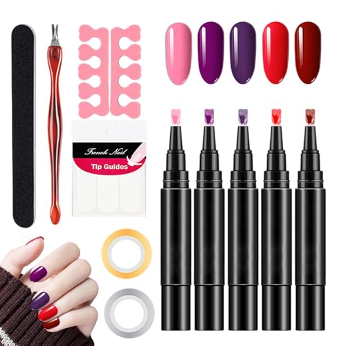 Nail Polish Pen Set - 5X Gel Nail Pens, Quick-Drying Gel Polish Kit | Gel Base Coat and Top Coat, Professional NailArt Tools for Manicure, Long-Lasting Gel Polish for DIYs Home Nails Nail Polish Pen Set - 5X Gel Nail Pens, Quick-Drying Gel Polish Kit | Gel Base Coat and Top Coat, Professional NailArt Tools for Manicure, Long-Lasting Gel Polish for DIYs Home Nails von Generisch