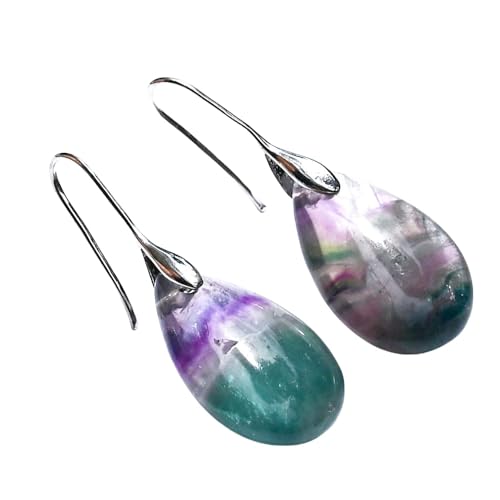 Natürliche Fluorit Tropfen Hakenohrringe für Frauen, Handgefertigte Edelstein Tropfenform, Zierliche, Schlichte Kristallohrringe, Statement Hochzeitsschmuck von Generisch