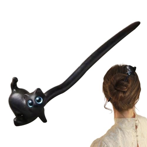 Natürliche Sandelholz-Haarstäbchen, Haarnadel,Haargabel in Katzenform | Schwarze Ebenholz-Haarnadel aus, lässige Zärtlichkeits-Haarstäbe, Damen-Hochzeitsaccessoires, Braut-Kopfbedeckungsschm von Generisch