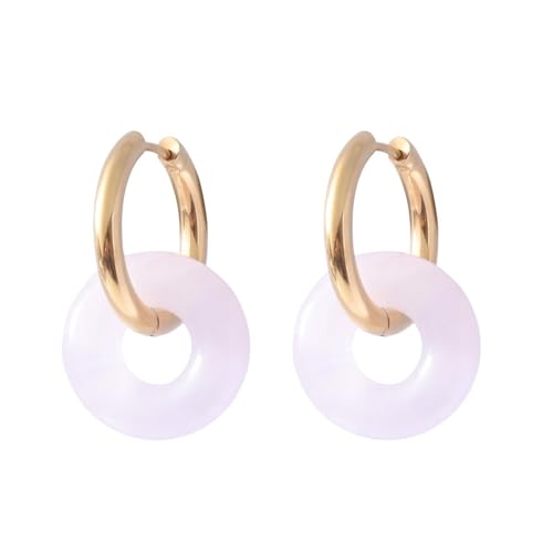 Natürliche Stein Runde Kristall Stein Anhänger Ohrringe Edelstahl überzogen Ohrringe, Einheitsgröße von Generisch