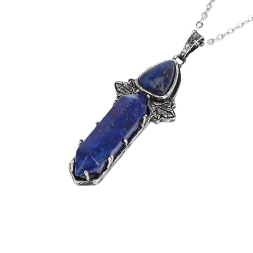 Natürlicher Edelstein, Sechseckige, Spitze Halskette, Geschnitzte Blätter, Kristallanhänger, Lange Kette, Halskette, Reiki Chakra Steinanhänger, Schmuckgeschenke Für Frauen Und Männer, Lapislazuli von Generisch