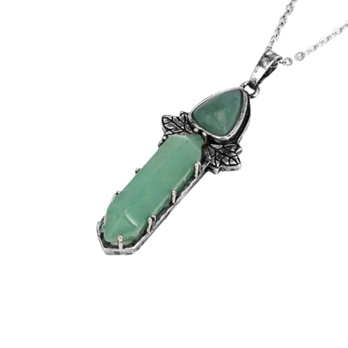 Natürlicher Edelstein, Sechseckige, Spitze Halskette, Geschnitzte Blätter, Kristallanhänger, Lange Kette, Halskette, Reiki Chakra Steinanhänger, Schmuckgeschenke Für Frauen Und Männer, Aventurin von Generisch