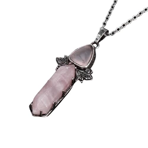 Natürlicher Edelstein, Sechseckige, Spitze Halskette, Geschnitzte Blätter, Kristallanhänger, Lange Kette, Halskette, Reiki Chakra Steinanhänger, Schmuckgeschenke Für Frauen Und Männer, Rosenquarz von Generisch