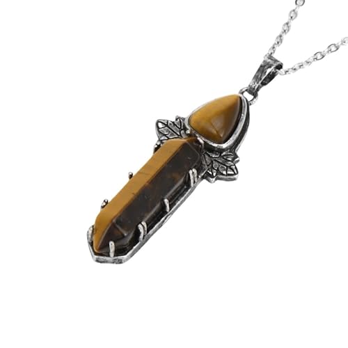 Natürlicher Edelstein, Sechseckige, Spitze Halskette, Geschnitzte Blätter, Kristallanhänger, Lange Kette, Halskette, Reiki Chakra Steinanhänger, Schmuckgeschenke Für Frauen Und Männer, Tigerauge von Generisch