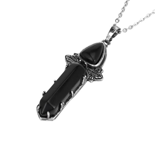 Natürlicher Edelstein, Sechseckige, Spitze Halskette, Geschnitzte Blätter, Kristallanhänger, Lange Kette, Halskette, Reiki Chakra Steinanhänger, Schmuckgeschenke Für Frauen Und Männer, Obsidian von Generisch