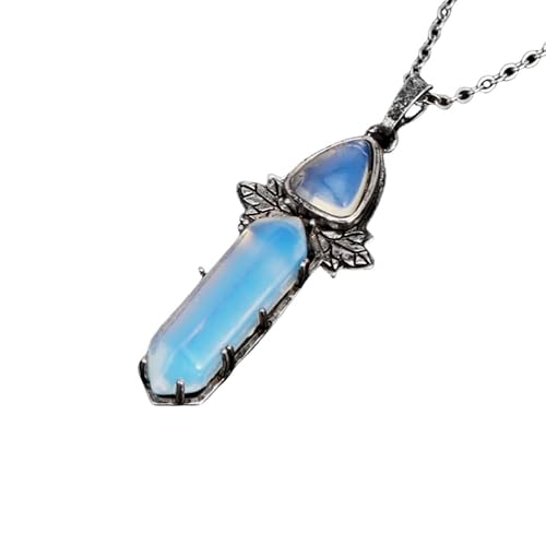 Natürlicher Edelstein, Sechseckige, Spitze Halskette, Geschnitzte Blätter, Kristallanhänger, Lange Kette, Halskette, Reiki Chakra Steinanhänger, Schmuckgeschenke Für Frauen Und Männer, Opal von Generisch