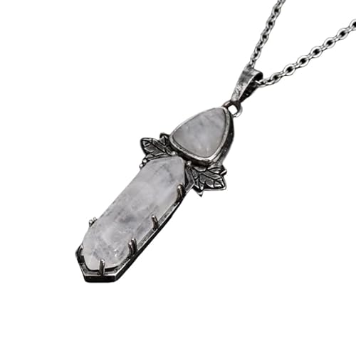 Natürlicher Edelstein, Sechseckige, Spitze Halskette, Geschnitzte Blätter, Kristallanhänger, Lange Kette, Halskette, Reiki Chakra Steinanhänger, Schmuckgeschenke Für Frauen Und Männer, Weißer von Generisch