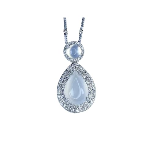 Natürlicher Eis-Typ-Chalcedon-Anhänger für Frauen, Edelsteinbesetzte, transparente weiße Jade-Halskette, Einheitsgröße von Generisch