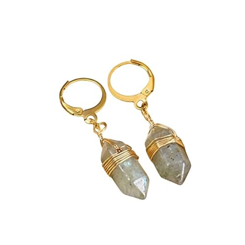 Natürlicher Labradorit Edelstein, Chakra Ohrhänger, Drahtumwickelte Punkt Ohrhänger mit Vergoldetem Ring, Trendiger Süßer Schmuck für Frauen von Generisch