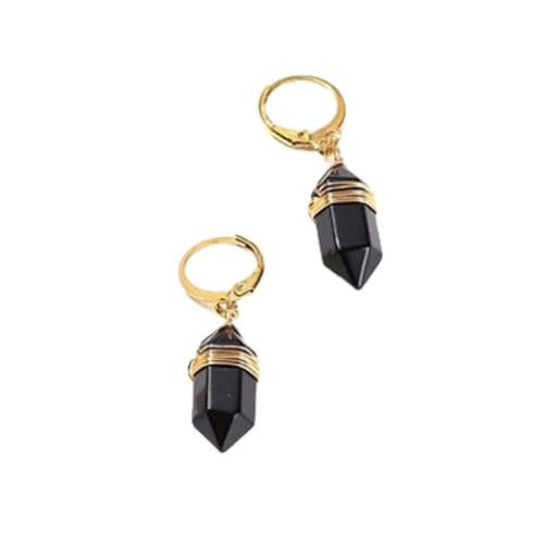 Natürlicher Obsidian Edelstein, Chakra Ohrhänger, Drahtumwickelte Punkt Ohrhänger mit Vergoldetem Ring, Trendiger Süßer Schmuck für Frauen von Generisch