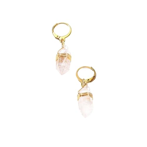 Natürlicher Weißer Kristall Edelstein, Chakra Ohrhänger, Drahtumwickelte Punkt Ohrhänger mit Vergoldetem Ring, Trendiger Süßer Schmuck für Frauen von Generisch