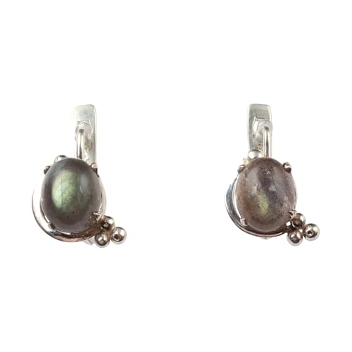 Natural Labradorite Earrings with 925 Sterling Silver Handmade Oval Shape Prong Setting Gemstone Minimalist Earrings von Generisch