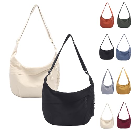 Naturaltly Bag Naturaltly Crossbody-Tasche für Damen, modisch, einfarbig, Nylon, Hobo-Tasche, großes Fassungsvermögen, für Reisen, Weiß/Schwarz, in von Generisch