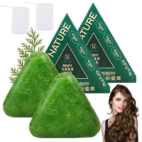 Nature Seven Green Soap Shampoo, Nature Triangle Shampoo Bar, Festes Seife Auf Pflanzlicher Basis, Sanfte Reinigung Und NäHrende Pflege FüR Gesund Aussehendes Haare FüR Frauen Und MäNner (2) von Generisch