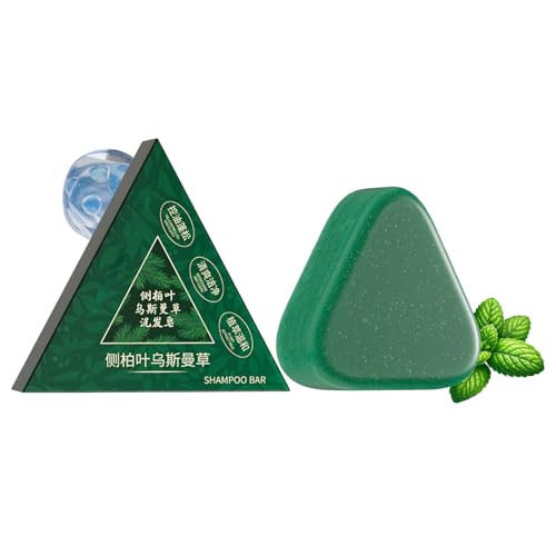 Nature Triangle Shampoo Bar, Green Soap, Usman Grass Shampoo Bar, Ölkontrollierende Anti Schuppen Festes Shampoos Stück Erfrischende Pflanzliche Flauschige Haarseife für Damen & Herren von Generisch