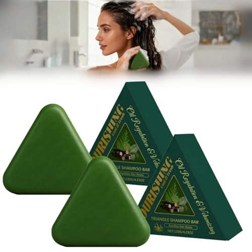 Nature Triangle Shampoo Bar, Nature Seven Green Soap Shampoo, pflegende Shampooseife – beruhigt und stärkt das Haar für Frauen und Männer (2 Stück) von Generisch