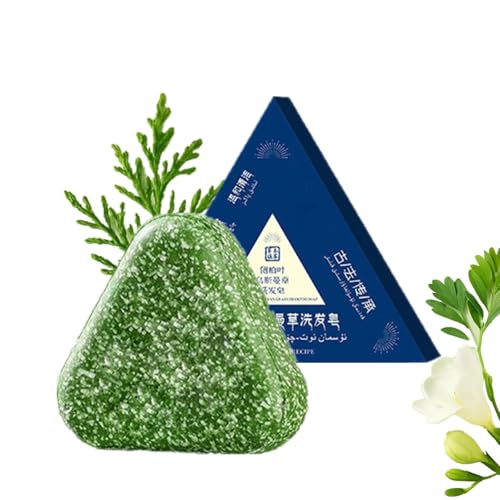 Nature Triangle Shampoo Bar,Green Soap Shampoo,Pflanzliches Festes Shampoos,Platycladus Leaf Shampooing Soap,Sanfte Reinigung und Nährende Pflege,Calming & Strengthens Hair for Women and Mens (1PC) von Generisch