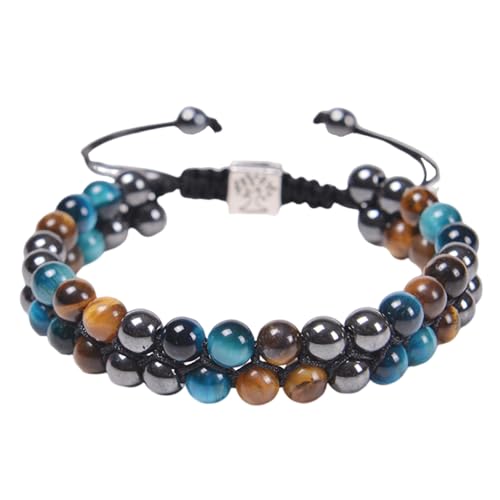 Naturstein-Armbänder für Herren, Tigerauge, schwarzer Obsidian, Hämatit, Perlen, handgefertigt, geflochtenes Seil, 8 mm, Perlen, Armband, Geschenke für Männer, Achat von Generisch