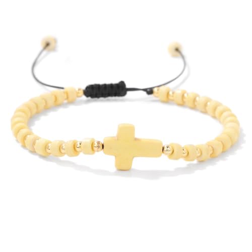 Naturstein Armband Damen, 2 * 4Mm Radperlen Handgewebtes Armband Mit Kreuzanhänger Aus Natürlichem Edelsteinkristall, Energieschmuck Für Männer Und Frauen, Ponderosa-Kiefer von Generisch
