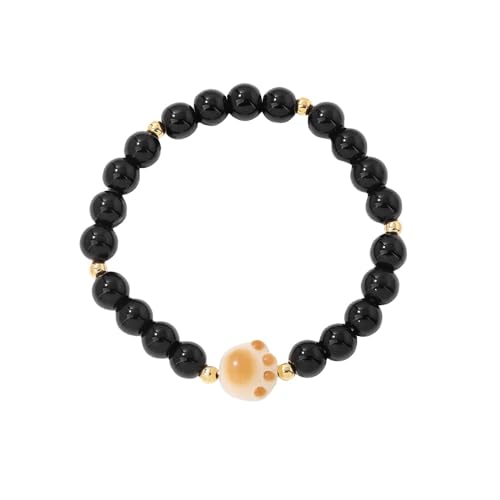 Naturstein Armband Damen, Hand-Woven 8Mm Round Beads Natural Gemstone Crystal Cat'S Paw Elastic Rope Bracelet, Energy Jewellery For Men Women Black Onyx von Generisch