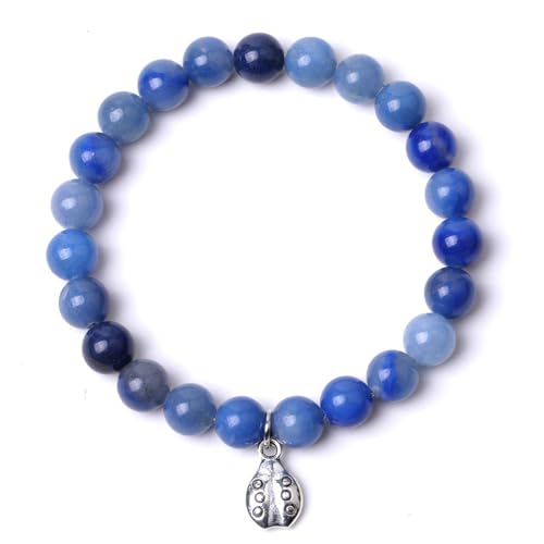 Naturstein Armband Damen, Handgewebtes, Modisches 8 Mm Großes Armband Aus Natürlichem Edelsteinkristall Mit Siebenpunktigem Marienkäfer-Anhänger Und Elastischem Seil, Energieschmuck Für Männer von Generisch