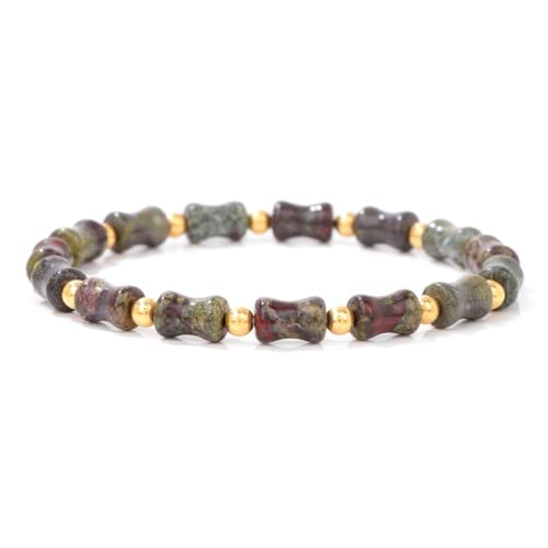 Naturstein Armband Damen, Handgewebtes 6 * 9Mm Natur Edelstein Kristall Bambus Stein Elastisches Seil Armband, Energieschmuck Für Männer Frauen Drachenblutstein von Generisch